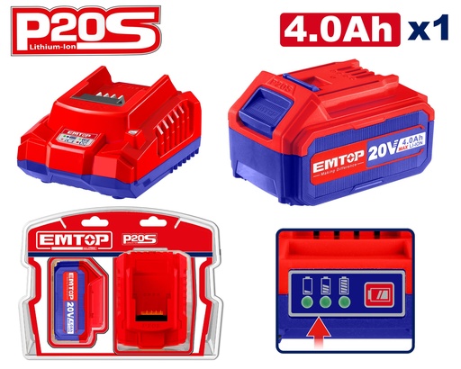[ELBCPK1214] Kit Bateria 4.0Ah + Carregador Rápido 20V