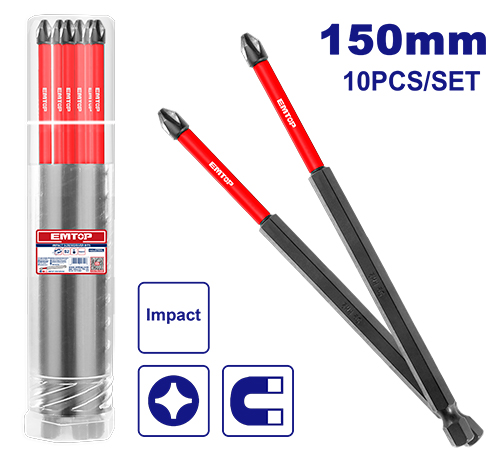 [ESBTMPH263] *Ponta PH2 Largo 150mm - Conjunto com 10 Peças e Manga de Alta Visibilidade