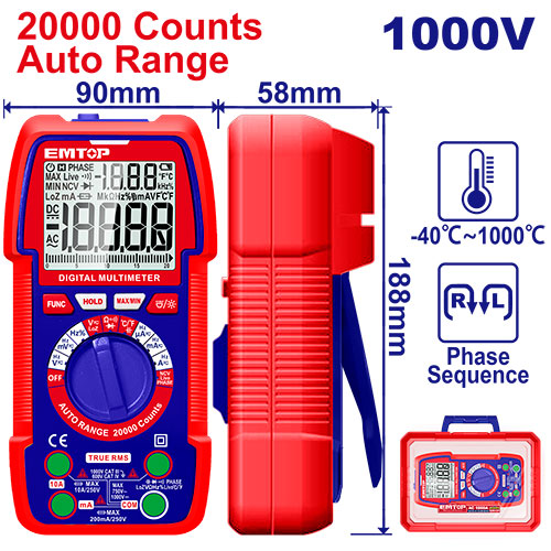 [EDMR5410003] Multímetro Digital 1000V - Medição de Capacitância, Frequência e Temperatura com Luz de Fundo