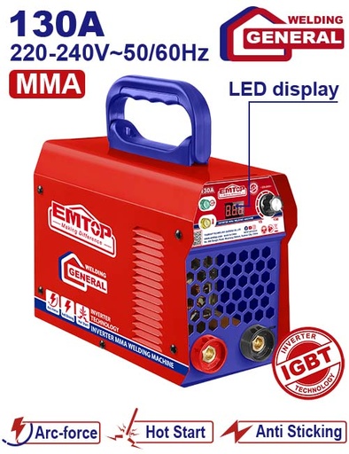 [EWDEM13501] Máquina de Solda Inverter MMA 130A - 220V com Display LED e Tecnologia IGBT