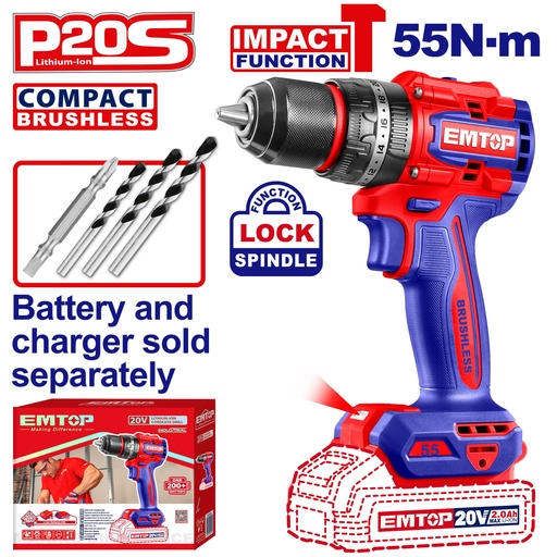 [ECIDL205581] Parafusadeira de Impacto Brushless 55Nm 20V S/ Bateria - 2 Velocidades e Mandril de Metal