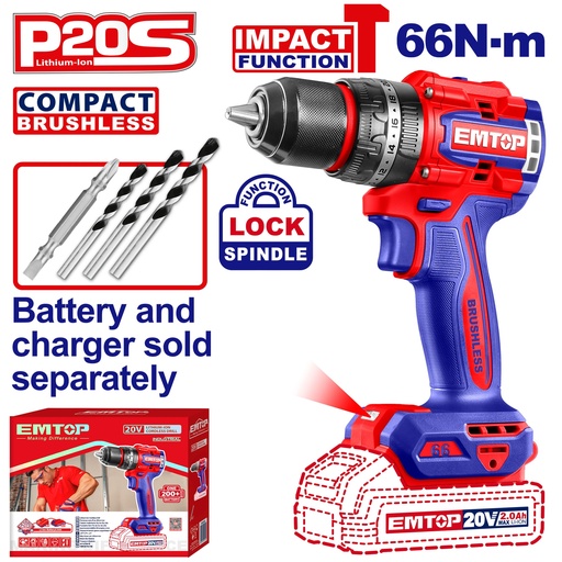 [ECIDL206681] Parafusadeira de Impacto Brushless 66Nm 20V S/ Bateria - 2 Velocidades e Mandril de Metal