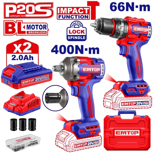 [ECKL20275] Kit Chave de Impacto 400Nm + Parafusadeira de Impacto 66Nm 20V 