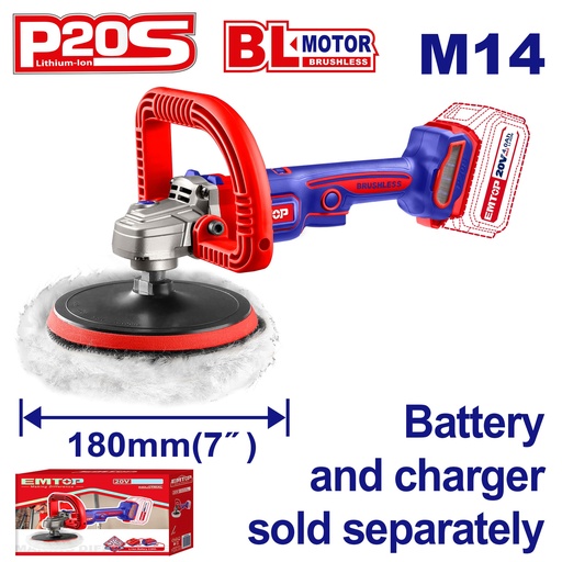 [ELAP2018] Pulidora 7" 20V S/ Bateria - Controle de Velocidade Variável e Motor sem Escova