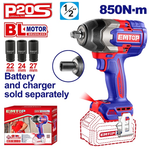[ECIWL20851] Chave de Impacto 1/2" - 20v - 850nm motor brushless s/Bateria