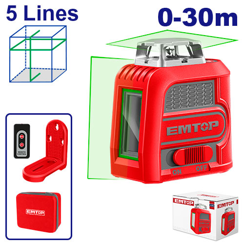 [ESLE2M05] Nível a Laser Autonivelante 5 Linhas Verde - 30m com Controle Remoto e Suporte Magnético 