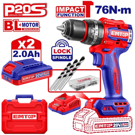 [ECIDL20768] Parafusadeira de Impacto Compacta sem Fio 20V - Motor Brushless 76Nm com Kit Completo 