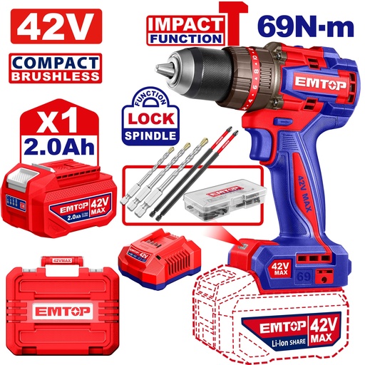 [ECIDL426981] Furadeira de Impacto sem Fio Compacta 42V - Motor Brushless 69Nm com Maleta e Acessórios
