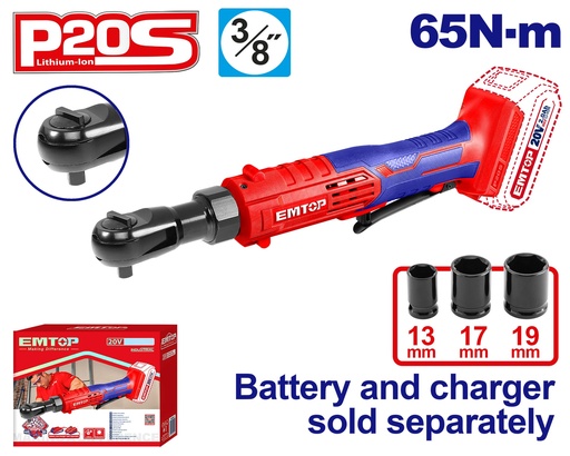 [EDRL2060151] Chave de Catraca 3/8" a Bateria 20V - Torque 65Nm com 3 Soquetes Inclusos