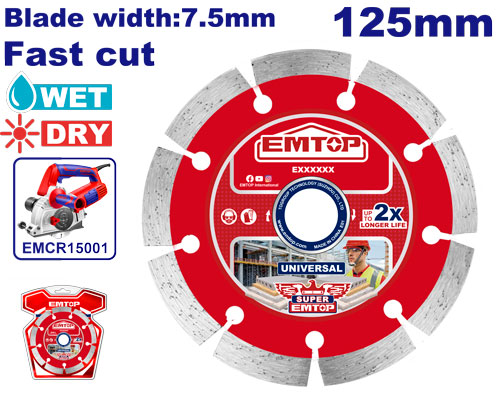 [EDDC01254] Disco de Diamante Seco 125mm - Lâmina de 7,5mm para Ranhadores de Parede