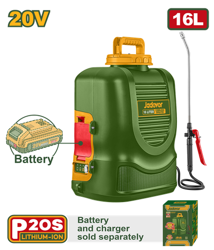 [JDLSY2016] Pulverizador sem JADEVER Fio 20V Sem Bateria - 16L com Pressão 5BAR e Lança em Aço Inoxidável