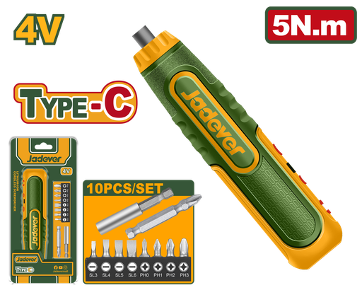 [JDCV4435] Parafusadeira sem Fio JADEVER 4V - 5 Nm com Pontas Cr-V e Carregamento USB-C