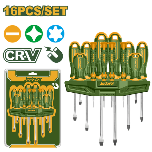 [JDSS1416] Jogo de Chaves de Fenda 16 Peças - Cabo Ergonômico e Pontas Cr-V