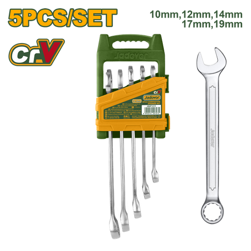 [JDSP1215]  Jogo de Chaves Combinadas - Jadever - 5 Peças 10-19mm - Acabamento Polido em Cr-V