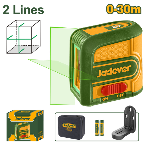 [JDLE2M03] Nível a Laser Verde 2 Linhas 30m - Jadever - Precisão ±2mm com Suporte Magnético