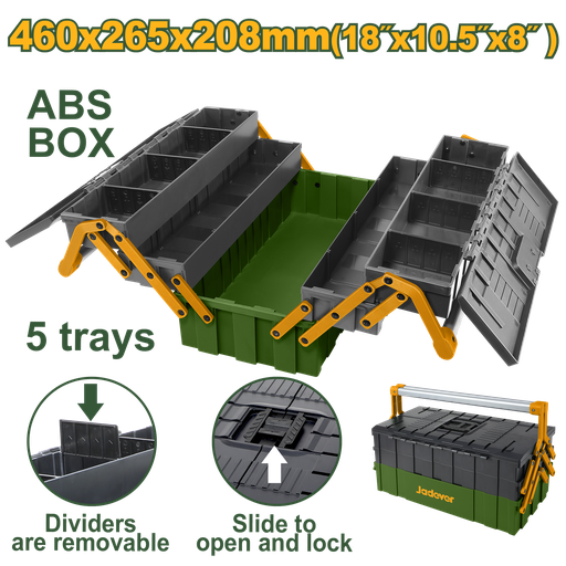 [JDTB4305] Caixa de Ferramentas de Plástico 5 Bandejas - Jadever - 18" com Alça de Aço e Capacidade 35kg