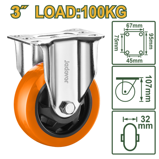 [JDJL2331] Roda Rígida 3" - Carga 100kg com Rolamento de Esferas Duplas e Estrutura Galvanizada