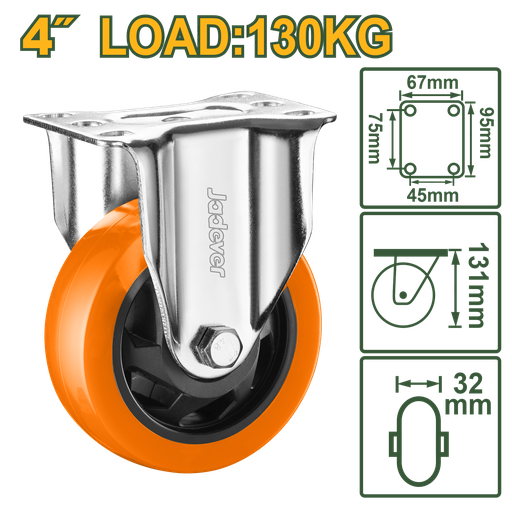[JDJL2341] Roda Rígida 4" - Jadever - Carga 130kg com Rolamento de Esferas Duplas e Estrutura Galvanizada