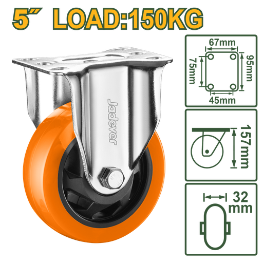 [JDJL2351] Roda Rígida 5" - Jadever - Carga 150kg com Rolamento de Esferas Duplas e Estrutura Galvanizada