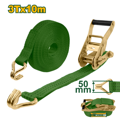 [JDRT13310] Correias de Amarração Jadever com Catraca  3T x 10m - Largura 50mm e Ganchos Duplos em J