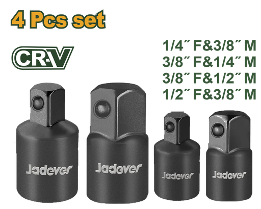 [JDMS6404] Jogo de Adaptadores de Soquete de Impacto Jadever 4 Peças - Cr-V com Conversões 1/4" a 1/2"