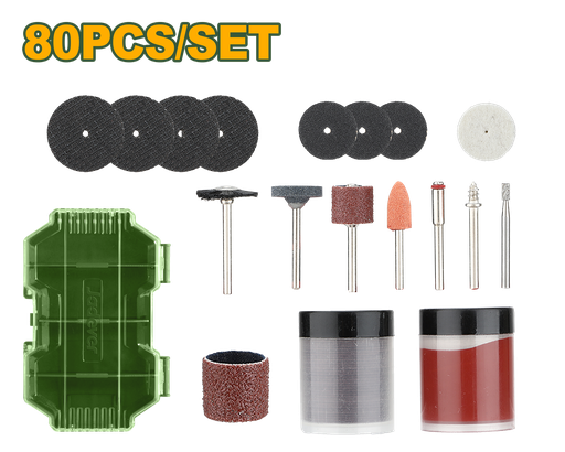 [JDRR7080] Acessórios para Mini Furadeira - Kit de 80 Peças de Uso Geral com Haste 1/8"